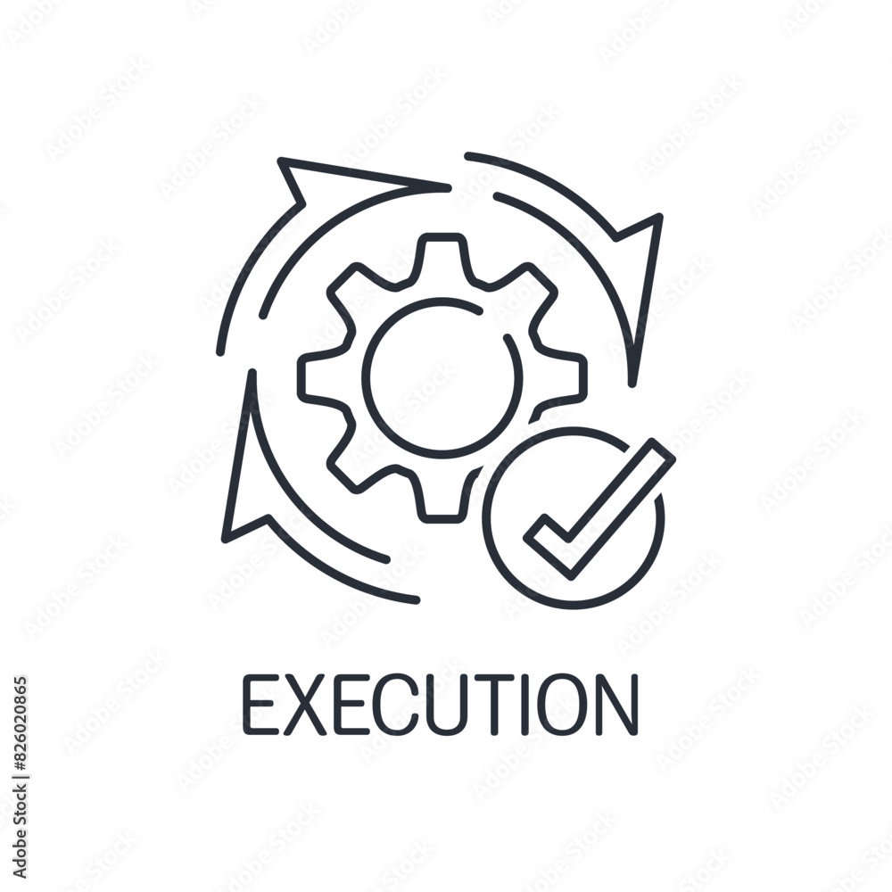 Poster completing, execution the task. vector linear icon isolated on white background.