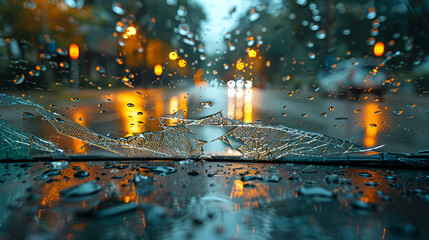  Car windshield cracked and has holes,,
Wet rainy window
