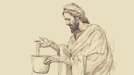 Fototapeta premium Biblical Illustration of Jesus's First Miracle, Emphasizing Joy and Supernatural Power