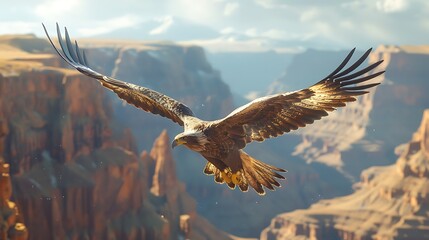 Natural beauty of an eagle soaring over a canyon