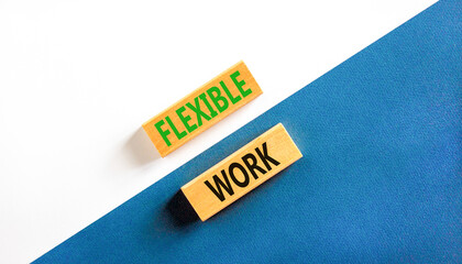 Flexible work symbol. Concept words Flexible work on beautiful wooden block. Beautiful blue and...