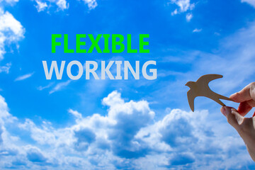 Flexible working symbol. Concept words Flexible working on beautiful sky. Beautiful blue sky cloud...