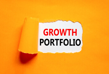 Growth portfolio symbol. Concept words Growth portfolio on beautiful white paper. Beautiful orange...