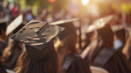 Warm sunlight bathes graduates as they wear black caps and gowns, marking a momentous occasion