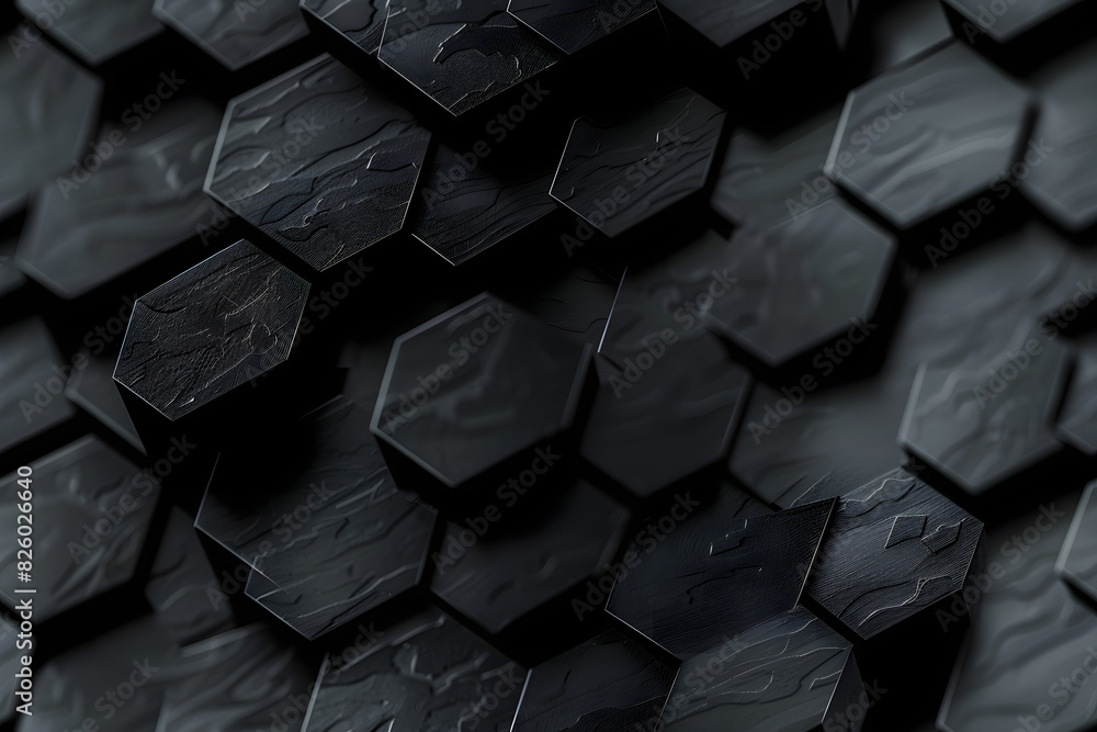 Poster futuristic, semigloss mosaic tiles arranged in the shape of a wall. hexagonal, 3d, bricks stacked to