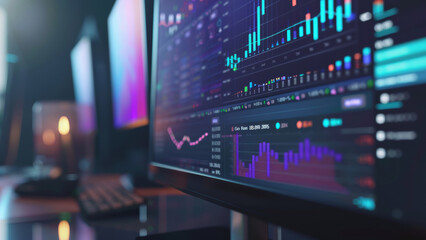Obraz premium Advanced trading screens display financial data and trends sharply.