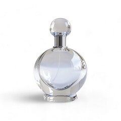 A bottle of perfume with a gold top and a clear base, isolated on transparent background, PNG.