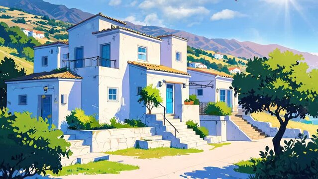 view of the town in the village of island 4k looping video