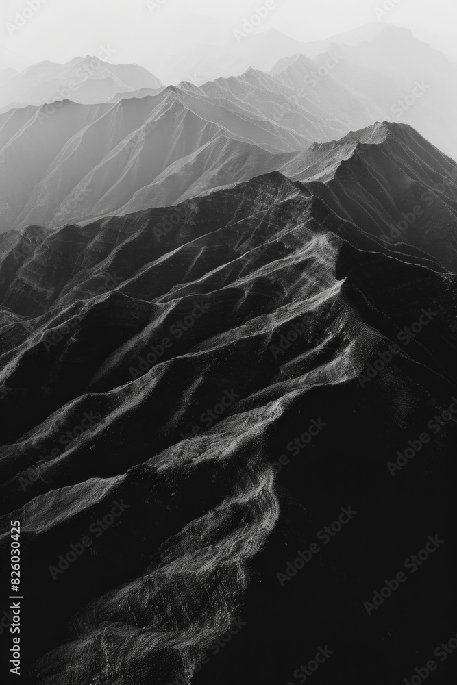 Wall mural minimalist aerial view of mountain ridges, showcasing sharp lines and natural patterns in the terrai - Wall murals