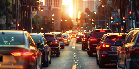Busy traffic in downtown Los Angeles California USA. Concept Urban Cityscape