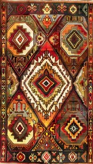 Textures of traditional wool carpet with geometric pattern. Ornament rug background