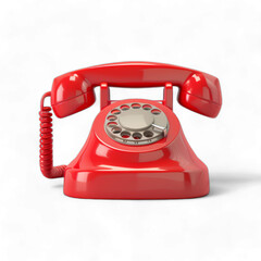 A red phone with a white dial sits, isolated on transparent background, PNG.