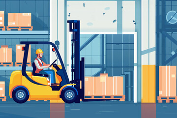 arafed forklift driver in a warehouse with boxes on shelves