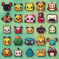 Adorable Pixels: Cute Characters on Isolated Background, Featuring Charming and Playful Pixel Art Designs Perfect for Digital Projects
