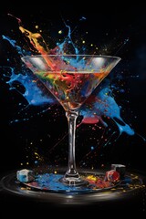 Painting of a martini glass with paint splashing out