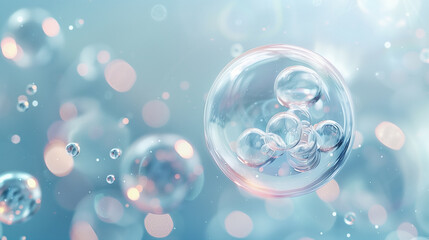 bubbles floating in a glass bubble with a blue background