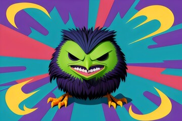 Naklejka premium cartoon illustration raven head, t-shirt art, vector, vibrant colors, bird, Bold, Dynamic, Fierce, Mysterious, Intelligent, Majestic, Beak, Feathers, Eyes, Talons, Aggressive, Edgy, Gothic, Dark