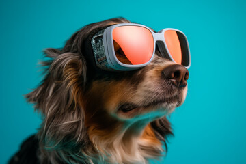 there is a dog wearing sunglasses and a pair of sunglasses