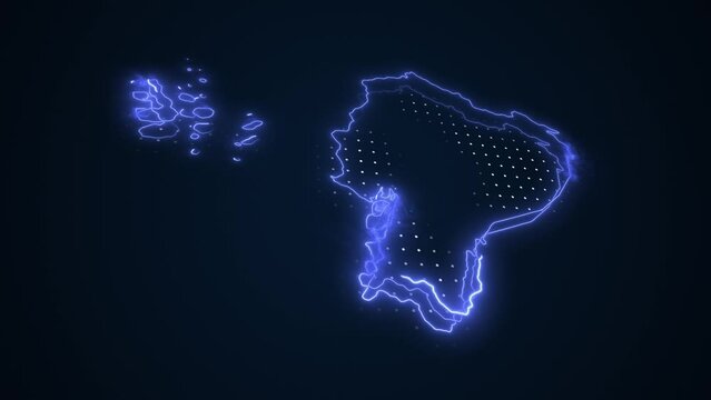 3D Neon Blue Ecuador Map Borders Outline Loop Background