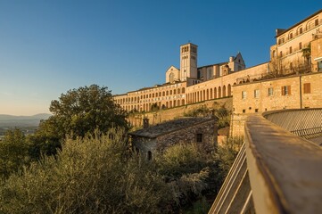 Panoramic view of the Saint Francis Basilica in Assisi, in the Province of Perugia, in the Umbria...