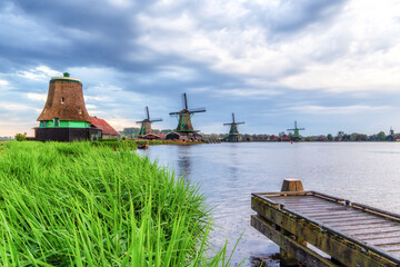 Windmill landscape in the Zaanse Schans, the Netherlands