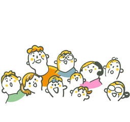 光を照り返しながら空を見上げて完成を上げる人々　イラスト素材
