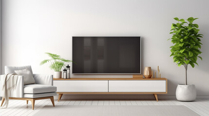 a rendering of a living room with a tv and a plant