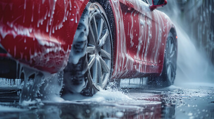 Professional car washing in action