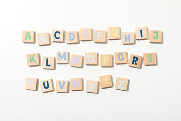 Alphabet from three-dimensional letters, top view.