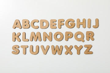 Alphabet from three-dimensional letters, top view.