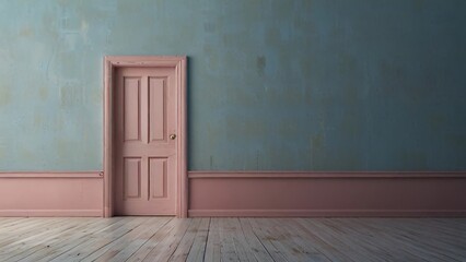 room with blue wall and pink door 