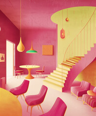 pink doll living room interior