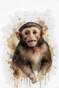 Capuchin monkeys in watercolor style