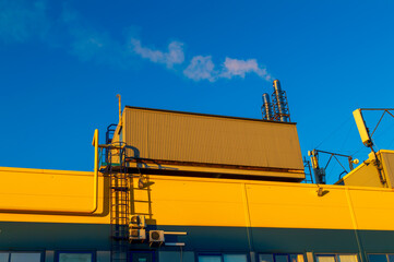 Gas boiler room on roof of industrial building