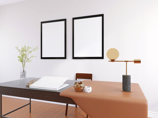 Interior Design Mockup of a Living Room Featuring a Wall Poster Frame. 3D render