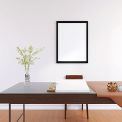 Interior Design Mockup of a Living Room Featuring a Wall Poster Frame with beautiful decor