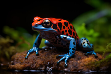 brightly colored frog sitting on a rock in the water - Powered by Adobe