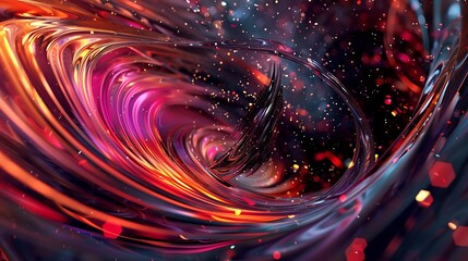 3D rendering. Abstract twisted shape.  Looks like a tornado or whirlpool. Red, orange, yellow and pink colors.
