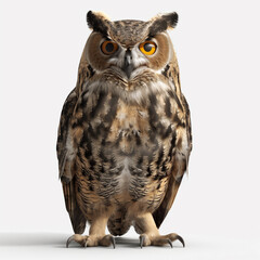 there is a owl that is standing on a white surface