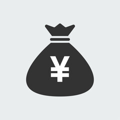 Money bag icon. Moneybag with yen sign. Money cash sack symbol. Easy editable vector design.