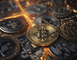 Un Bitcoin &egrave; sospeso in aria, trattenuto da un campo magnetico invisibile, simbolizzando la magia della tecnologia.
