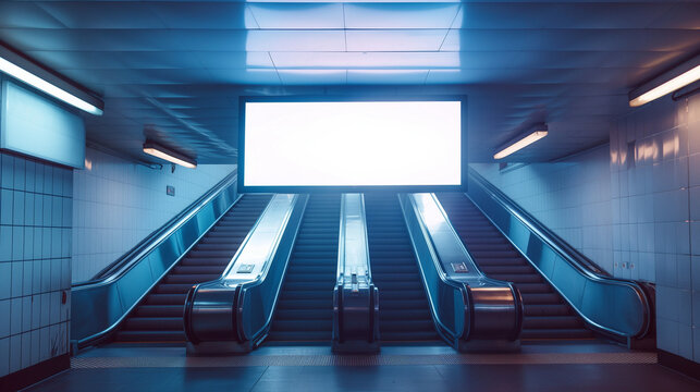 Leere Werbeanzeigetafel in U-Bahn Station Werbefl&auml;che Vorlage isoliert wei&szlig; f&uuml;r Text Generative AI