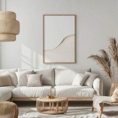 Modern living room with white sofa and minimalist decor