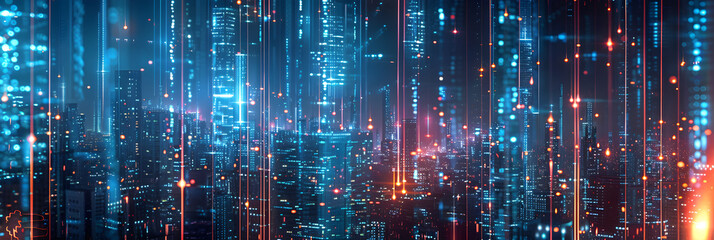 Futuristic Cityscape Illustrating the Concept of Interconnected Digital Networks