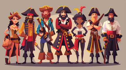 Pirate adventure characters. Cartoon pirat with rum s
