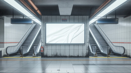 Fototapeta premium Leere Werbeanzeigetafel in U-Bahn Station Werbefläche Vorlage isoliert weiß für Text Generative AI