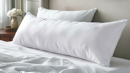 Close-up of a white pillow on a bed in a hotel room