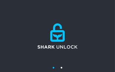 padlock with shark logo design vector silhouette illustration