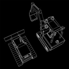 Heavy equipment excavator machine manufacturing power equipment for open pit mining. Wireframe low poly mesh vector illustration