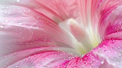 Close-up of a pink and silver morning glory with large stamens 
